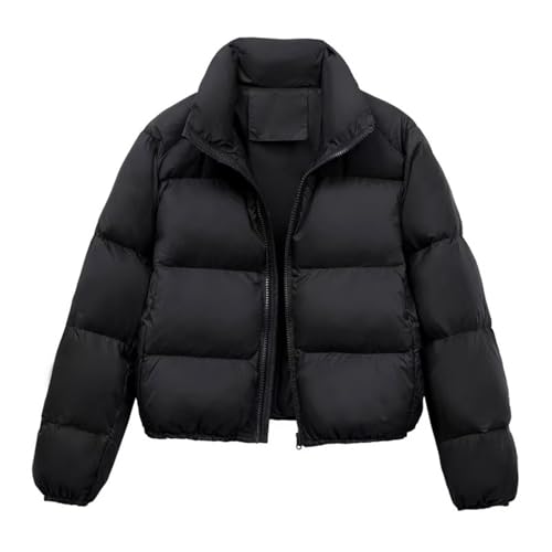 Daunenjacke Damen Kurz Steppjacke Vintage Wintermantel Durchgehender Reißverschluss Übergangsjacke Gepolstertes Futter Teenager Mädchen Winterjacke Einfarbig Pufferjacke Warm Daunenmantel von Generisch