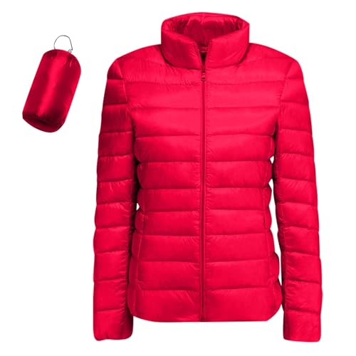Daunenjacke Damen Stehkragen Daunenmantel Stepp Mit Reissverschluss Puffer Jacke Daunen Mit Taschen Pufferjacke Einfarbig Packbar Winterjacke Frauen Softshell Steppjacke Jacken Ohne Kapuze Leicht von Generisch