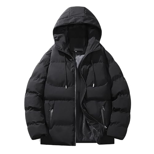 Daunenjacke Herren Winter - Puffer Jacke Mit Kapuze Parka Gefüttert Schwarz Einfarbig Steppjacke Übergangsjacke Winter Mit Taschen Winterjacke Steppjacke Jacket von Generisch