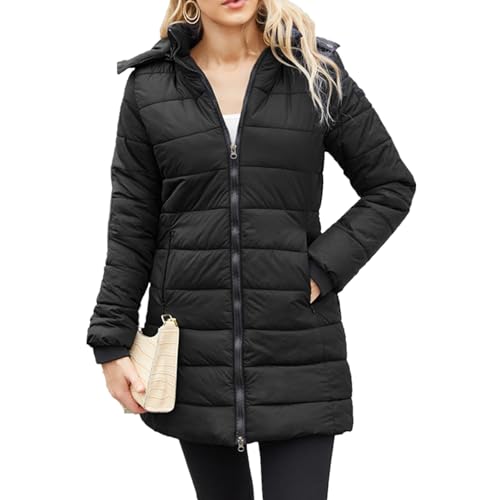 Daunenmantel Damen Mit Kapuze Winterjacke Damen Warm Gefüttert Wintermantel Damen Lang Steppjacke Damen Outdoor Daunenjacke Frauen Zipper Mantel Damen Winter Puffer Skijacke Dicke Steppmantel von Generisch