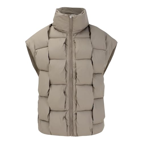Daunenweste Damen Kurz - Ärmellose Weste Damen Elegant Stehkragen Winterweste Mit Reißverschluss Puffer Mantel Große Größen Winterparka Steppweste Kuschelige Flauschjacke Bodywarmer Thermojacke von Generisch