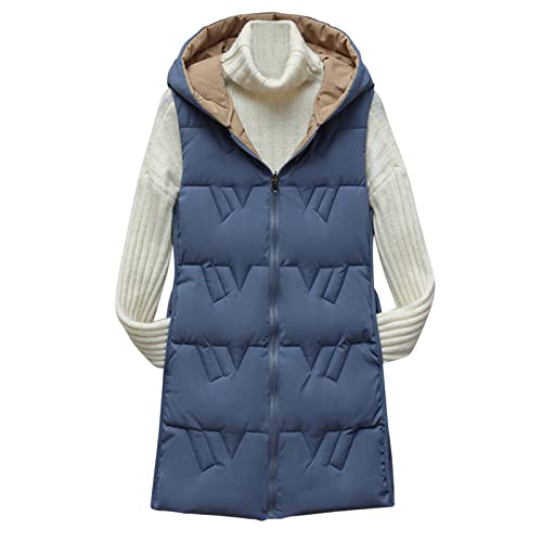 Daunenweste Damen Lang Weste Winter Casual Übergangsweste Reißverschluss Steppweste Ärmellose Winterweste Oversize Winterjacke Outdoor Lang Daunenmantel Gesteppt Longweste Mit Kapuze Und Revers von Generisch