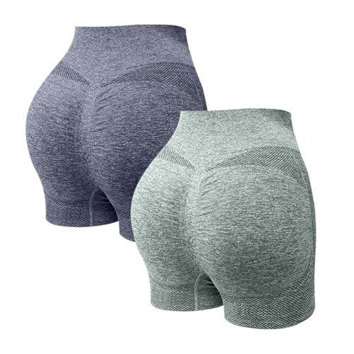 Day Prime 2er Pack Damen Gym Shorts Hohe Taille Kurze Radlerhose Scrunch Butt Lifting Workout Yoga Fitness Nahtlos Sportshorts Bauchweg Unterhosen Blickdicht Sommer Hotpants von Generisch