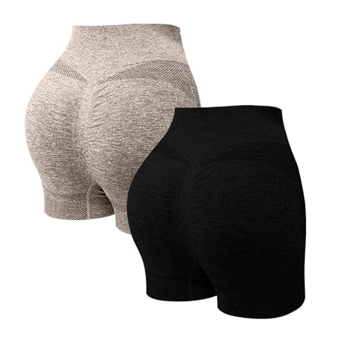 Day Prime 2er Pack Damen Gym Shorts Hohe Taille Kurze Radlerhose Scrunch Butt Lifting Workout Yoga Fitness Nahtlos Sportshorts Bauchweg Unterhosen Blickdicht Sommer Hotpants von Generisch