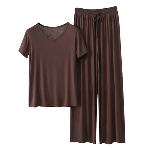 Day Prime Deals Damen Loungewear Set Sommer Kurzarm T Shirt und Lang Schlafanzughosen Homewear 2 Pieces Outfits Elegant Pyjama Rundhals Elastischer Bund Sleepwear Hausanzug Outdoor Freizeit Sets von Generisch