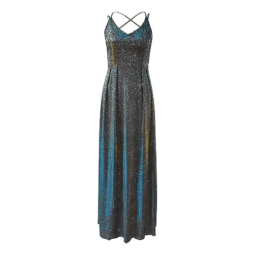 Deal des Tages Heute Damen Kleider Sommer 2025 Neckholder Slim Fit Abendkleid Mit Brustoberteil Glitzerndes Langes Abendkleid In A-Linie Zum Abnehmen Brautjungfern Meine Offene Rechnung Bei Einsehen von Generisch