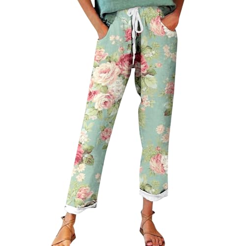 Deal des Tages Heute Damen Kleidung Sale Sommerhose Damen Leicht, Leinenhose Damen Sommer Große Größen, Bequeme Freizeithose Lang Linen Pants High Waist Stoffhose Leinen Hosen Angebot des Tages von Generisch