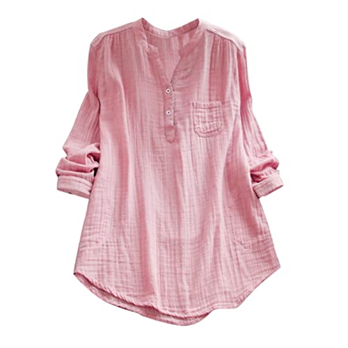 Deal des Tages Musselin Bluse Damen Baumwolle Leinen Shirt V Ausschnitt Longbluse Oversize Langarm Leinenbluse Sommer Oberteile Tunika Leinenshirt Leicht Und Luftig Blitzangebote des Tages Aktuell von Generisch
