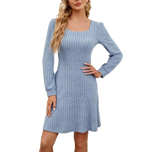 Deals Reise Must Have Strickkleid Damen Herbstkleid Winterkleid Langarm Pulloverkleid Frauen Rundhalsausschnitt A-Linie Freizeitkleid Tunika Kleid Jumper Kleid Pullikleid Elegant von Generisch