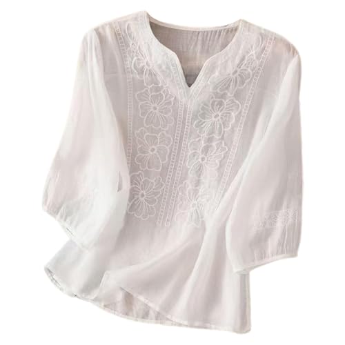 Deals of The Day Leinenbluse Damen Sommer Dreiviertel Arm Shirt Sommerblusen Leicht Und Luftig Leinen Shirts Leinenhemd Langarm Modische Oberteile Warehouse Deal von Generisch