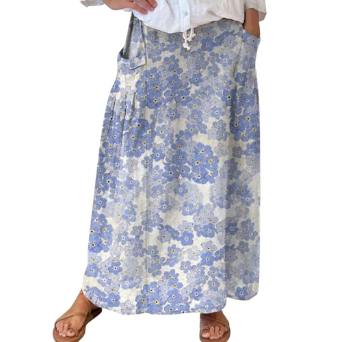 Deals of The Day Sommer Rock Damen Luftig Lang Damenrock Aus Leinen Mit Und Blumenmuster Im Retro-Stil Lange Röcke Eng Blitzangebote des Tages Aktuell von Generisch