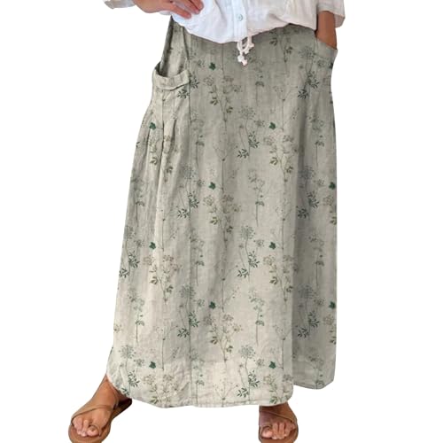 Deals of The Day Sommer Rock Damen Luftig Lang Damenrock Aus Leinen Mit Und Blumenmuster Im Retro-Stil Lange Röcke Eng Deals of The Day von Generisch