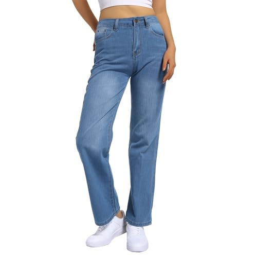 Denim Hosen Baggy Jeans Damen Loose Gerade Bootcut Hose Y2K Style Vintage High Waist Straight Breites Bein Teenager Mädchen Streetwear von Generisch
