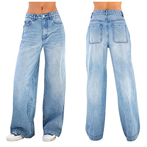 Denim Hosen Baggy Jeans Damen Loose Gerade Bootcut Y2K Style Vintage High Waist Straight Breites Bein Hose Teenager Mädchen Streetwear von Generisch