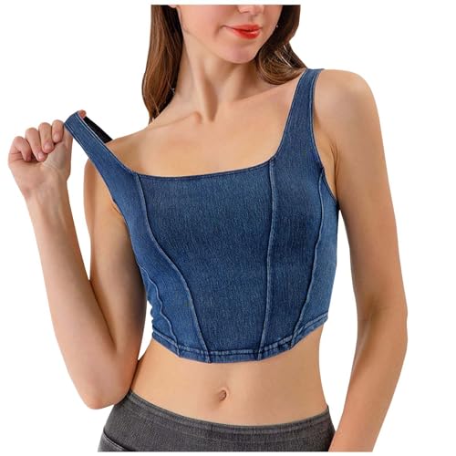 Denim-Korsett-Top für Damen, ärmellos, Bustier, Jeans, Bauchfreies Tanktop Modische Denim-Weste für Damen, U-Boot-Ausschnitt, Jeans, Tank-Top, schmal, rückenfrei, gesmokte Weste Denim-Korsett-Top für Damen, ärmellos, Bustier, Jeans, Bauchfreies Tanktop Modische Denim-Weste für Damen, U-Boot-Ausschnitt, Jeans, Tank-Top, schmal, rückenfrei, gesmokte Weste von Generisch