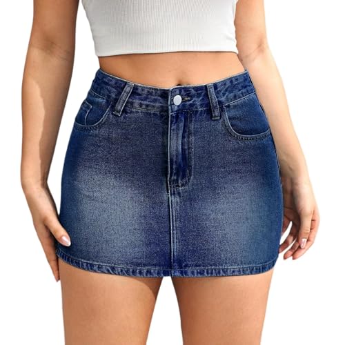 Denim Minirock Damen Sommer - Denim Skirt Y2k Vintage High Waist Jeansrock Kurz Asymmetrisch mit Reißverschluss Skort Partykleidung Frauen Röcke von Generisch