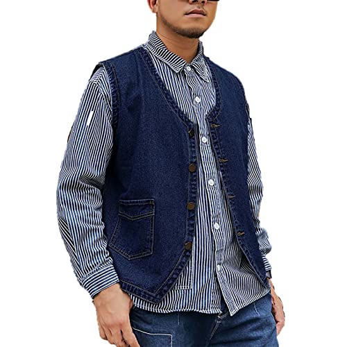 Denim Weste Ärmellos Herren, Jeansweste Große Größen V-Ausschnitt Denim Jacke Mit Taschen Und Button Down Jeansjacke Leichter Atmungsaktives Outdoorweste Freizeit Bequeme Arbeitsweste von Generisch