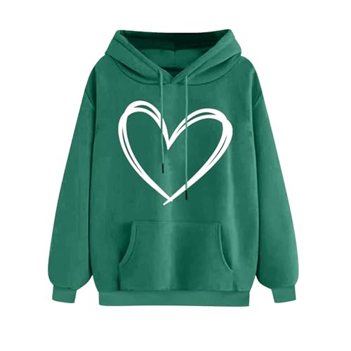 Der Discounter Damen Hoodie mit Herzen Bedrucken Valentinstag Sweatshirt mit Kapuze Classic Langarm Kapuzenpullover Oversize Microfleece Pullover Longsleeve Fleecepullover Freizeit Pulli mit von Generisch