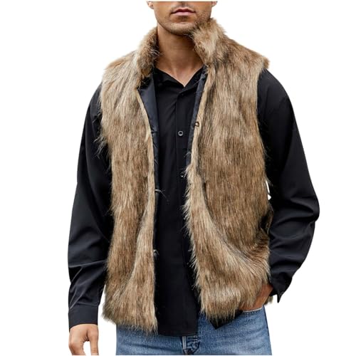 Der Discounter Fellweste Herren Winter Kunstfell Weste Ärmellos Winterjacke Kunstpelz Pelzweste Thermal Wintermantel Warm Plüschweste Plüsch Pelzjacke Einfarbig Felljacke Modisch von Generisch