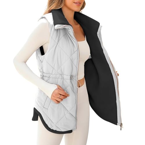 Der Discounter Weste Damen Lang Winter Revers Fleeceweste Einfarbig Fleece Steppweste Warm Gefüttert Longweste Outdoor Winterweste Ärmellose Winterjacke Damen-Westen Plüschweste mit von Generisch