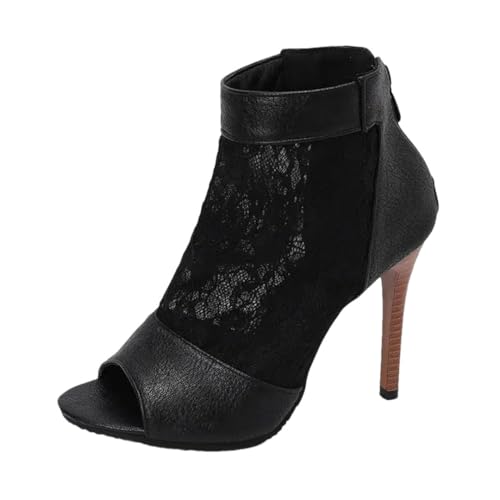 Design Damen-Stiefeletten, Peep-Toe, Stiletto, 11 cm, Reißverschluss, atmungsaktiv, Übergröße, Schwarz , 48 EU Design Damen-Stiefeletten, Peep-Toe, Stiletto, 11 cm, Reißverschluss, atmungsaktiv, Übergröße, Schwarz , 48 EU von Generisch