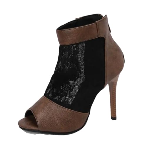Design Damen-Stiefeletten, Peep-Toe, Stiletto, 11 cm, Reißverschluss, atmungsaktiv, Übergröße, braun, 49 EU Design Damen-Stiefeletten, Peep-Toe, Stiletto, 11 cm, Reißverschluss, atmungsaktiv, Übergröße, braun, 49 EU von Generisch