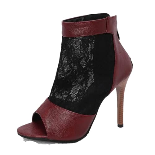 Design Damen-Stiefeletten, Peep-Toe, Stiletto, 11 cm, Reißverschluss, atmungsaktiv, Übergröße, rot, 38 EU Design Damen-Stiefeletten, Peep-Toe, Stiletto, 11 cm, Reißverschluss, atmungsaktiv, Übergröße, rot, 38 EU von Generisch