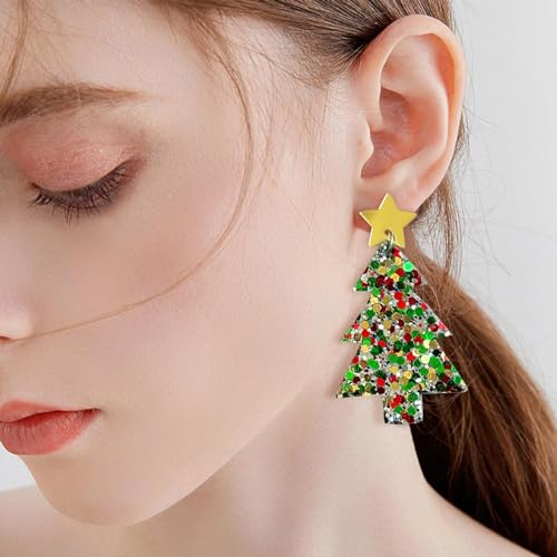 Design Modische Lange große funkelnde Ohrhänger in Farben für festliche Atmosphäre, Party-Statement-Ohrringe Herz Weihnachten (A, One Size) von Generisch