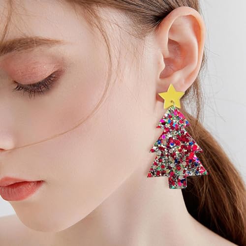 Design Modische Lange große funkelnde Ohrhänger in Farben für festliche Atmosphäre, Party-Statement-Ohrringe Herz Weihnachten (B, One Size) von Generisch