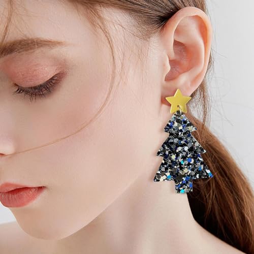 Design Modische Lange große funkelnde Ohrhänger in Farben für festliche Atmosphäre, Party-Statement-Ohrringe Herz Weihnachten (C, One Size) von Generisch