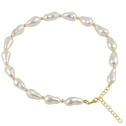 Design Wassertropfen Kette verstellbar Gold Stilvolle Anlässe Glanz Elegant Weiß Große Barock geformte Perlenkette von Generisch