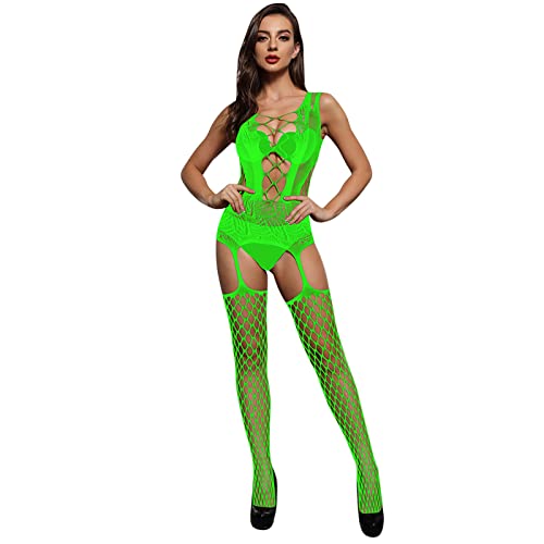 Dessous Aus Lack Frauen Fischnetz Bodystocking Unterwäsche Nachtwäsche Chemises Bodysuits Korsage Schwarz (Green-A, One Size), Grün-A, Einheitsgröße von Generisch