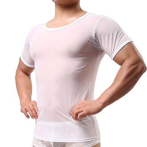 Dessous Set Damen Translucent Kleidung Sexy Unterwäsche für Herren, Boxershorts, Mesh, atmungsaktiv, sexy Hemden, ärmellose Nachtwäsche für Herren, Männer Dessous Cosplay (White, XL) von Generisch