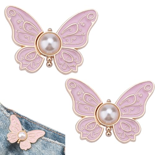Detachable Butterfly Clips, 2-Pack Detachable Butterfly Clips,Buckle Clasp, Adjustable Pant Waist Tightener,Buttons Pins for The Loose Jeans (Pink) von Generisch