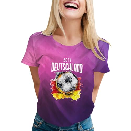 Deutschland Tshirt Damen Oversize Fußball Fan Trikots Schwarz-Rot-Gold Deutscher Flaggen Kurzarm Rundhals Oberteile Retro T-Shirt Tops (Purple #8, XL) Limited Time Dealsmaon Prime von Generisch