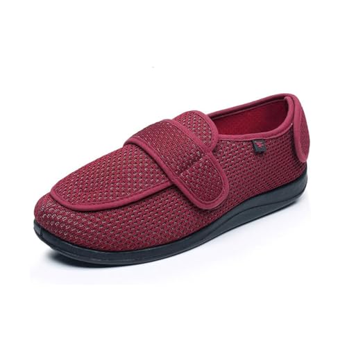 Diabetiker Schuhe Herren Damen Extra Weit Breiten Hausschuhe Mit Klettverschluss OrthopäDische Verband- Und Rehaschuhe Klett (Rot, Erwachsene, 42, Numerisch, EU Schuhgrößensystem, Breit) von Generisch