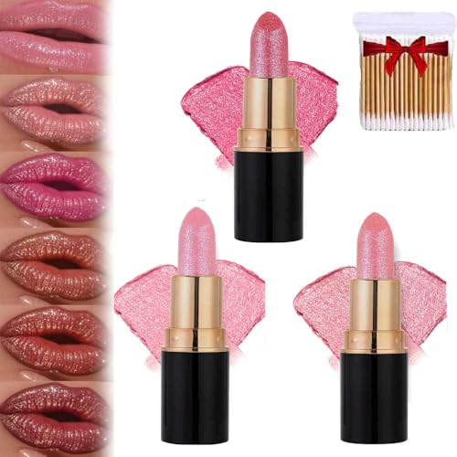 Diamant-Glitzer-Lippenstift,Diamant Lipgloss Glitter Lippenstift Wasserdicht,Langanhaltend Wischfest,Hoher Glanz Schimmernder Finish FüR Frauen (01+02+03, Gleiche Größe) von Generisch