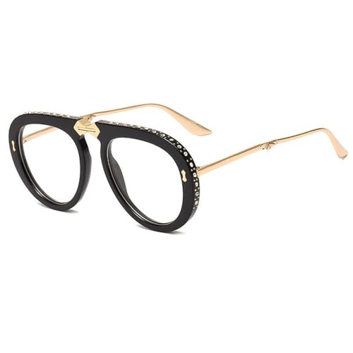 Diamond Damen-Sonnenbrille mit faltbarem Rahmen, für Damen und Herren, Strass-Brillen, UV400-Brille, Schwarz-transparent, Einheitsgröße von Generisch