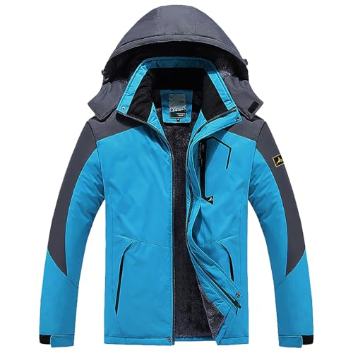 Dicke Regenjacke Herren, Herren Winterjacke Gefüttert Wasserdicht Freizeitjacke Mit Reißverschluss Oberteil Mit Kaputze Warm Taschen Collegejacke Full Zip Windjacke Fleece Futter Wintermantel von Generisch