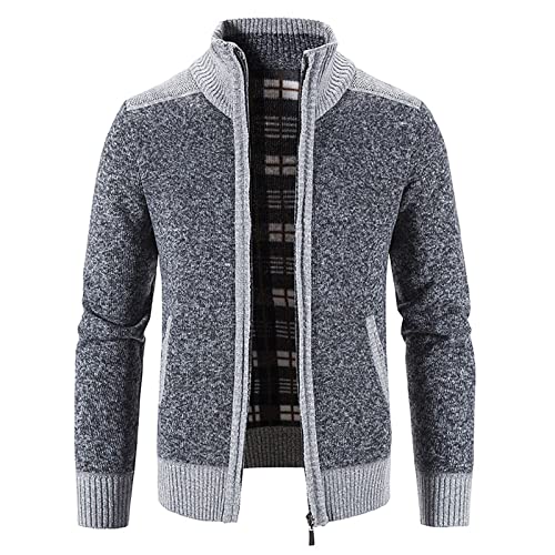 Dicke Strickjacke Herren, Langarm Cardigan Stehkragen Feinstrike Mit Reißverschluß Und Taschen Pullover Norweger Herren Winter Cardigan Grau Trachten Strick Cardigan Pullover (M, Dunkelgrau) Generisch von Generisch