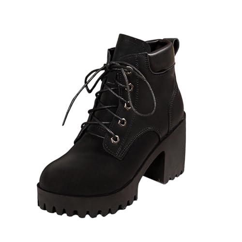 Dicker Absatz in Übergröße, britischer Stil 2024, Herbst/Winter, dicke Sohle, modisch, vielseitig, vorne zum Schnüren, Übergröße, kurze Damenstiefel, Keilabsatz, Plateau-Stiefel für Damen, Schwarz Dicker Absatz in Übergröße, britischer Stil 2024, Herbst/Winter, dicke Sohle, modisch, vielseitig, vorne zum Schnüren, Übergröße, kurze Damenstiefel, Keilabsatz, Plateau-Stiefel für Damen, Schwarz von Generisch