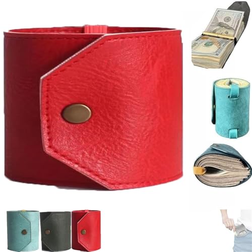 Die Cash Wrap Geldbörse, Schneller Zugriff Auf Bargeld Geldhalter Für Bargeld, Praktische Geldbörsenbänder Mit Magnetverschluss, Handgefertigte Leder Geldbörse, Einfacher Zugriff (Rot) von Generisch