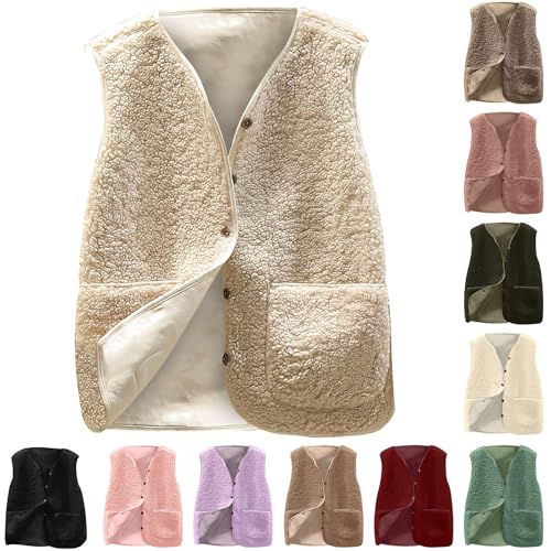 Die Discounter Teddy Weste Damen Kurz Ärmellos Teddyjacke Winter Fleeceweste Übergangsjacke Einfarbig Winterjacke Fleecejacke Warm Winterweste Wintermantel Freizeit Locker Plüschweste Outdoor von Generisch