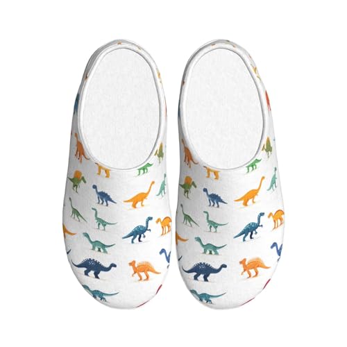 Dinosaurier Damen Hausschuhe Flanell Haus Pantoffeln für Männer Dino Tier rutschfest Warme Winterschuhe für Indoor Outdoor, mehrfarbig, X-Small Men/ Medium Women von Generisch