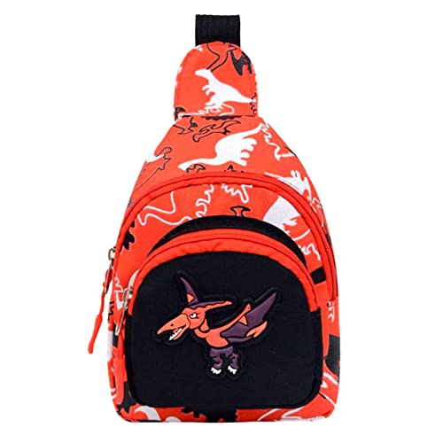 Dinosaurier-Design Kinder-Bauchtasche aus Stoff, modische Brusttasche, Schultertasche, Lunchtasche, Kinder, rot, Einheitsgröße, Traditionelle Rucksäcke von Generisch