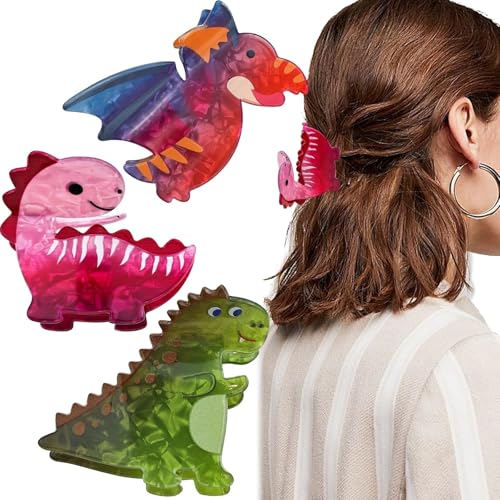 Dinosaurier-Haarspangen für Frauen, 3 Stück, Acrylacetat, Y2K, niedliche kleine Haarspangen für Mädchen und Teenager von Generisch
