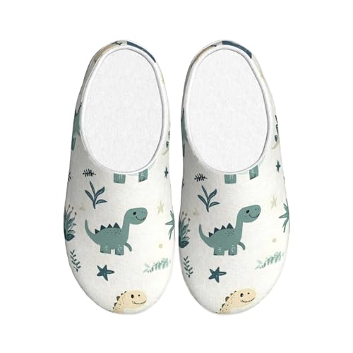 Dinosaurier Kaktus Damen Hausschuhe Flanell Haus Pantoffeln für Herren Niedlich Tier rutschfeste Warme Winterschuhe für Indoor Outdoor, mehrfarbig, X-Small Men/ Medium Women von Generisch