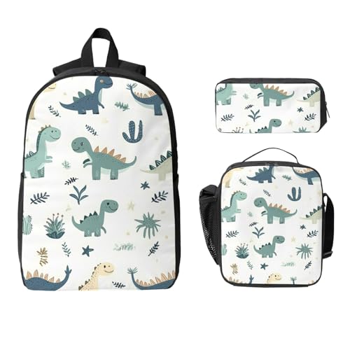 Dinosaurier Kaktus Rucksack Set für Mädchen Jungen mit Lunchtasche Federmäppchen Niedliches Tier 3 Stück Schultaschen Isolierte Lunchbox Geschenke für Frauen Männer von Generisch