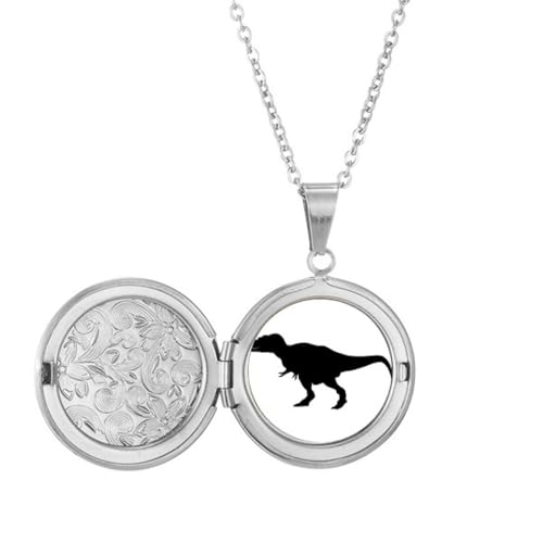 Dinosaurier-Medaillon, Halskette mit gelockten Konturen für Bild, Schmuck, Geburtstagsgeschenk von Generisch
