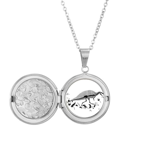 Dinosaurier-Medaillon, riesiges B BS, Art-Deco-Medaillon, Halskette, hält Bild, Schmuck, von Generisch